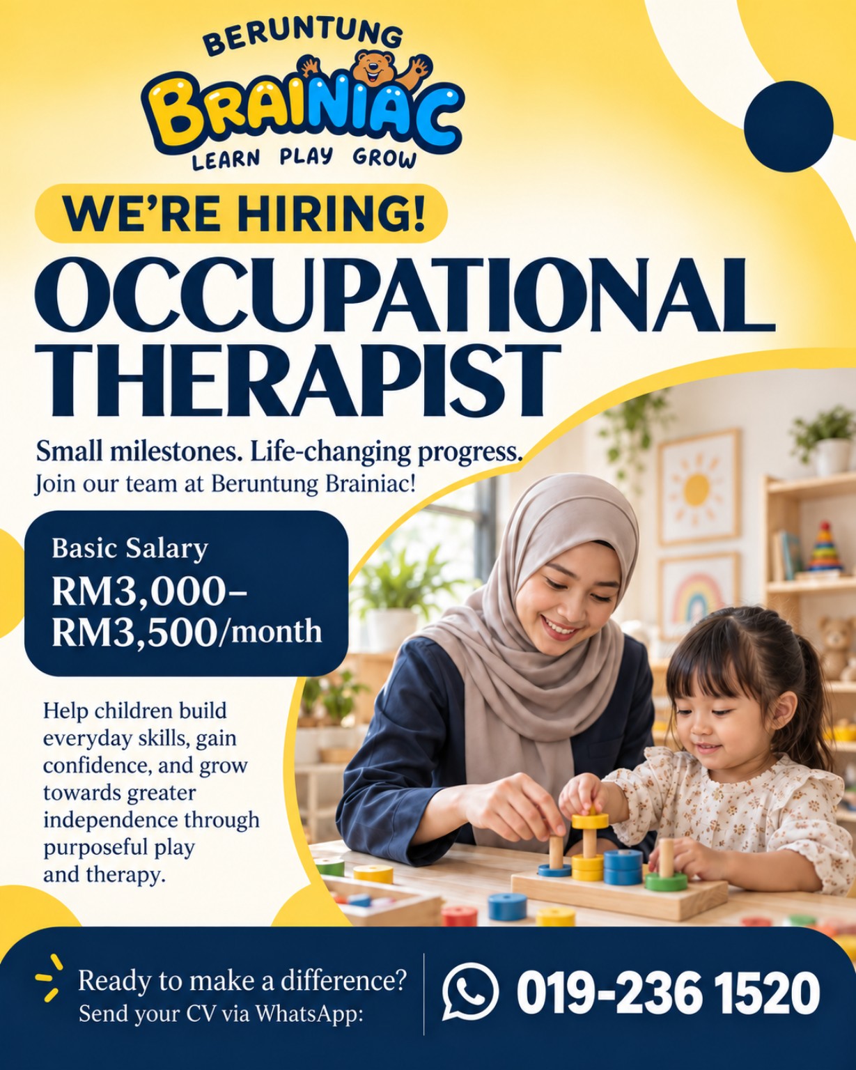 Poster kekosongan jawatan Occupational Therapist di Beruntung Brainiac
